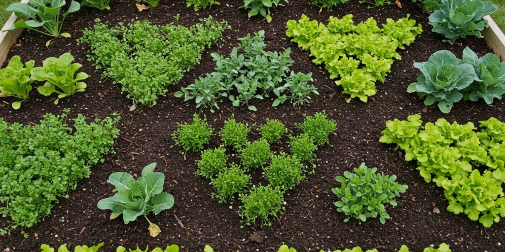 Biointensive garden bed showing triangular spacing pattern maximizing production in small space