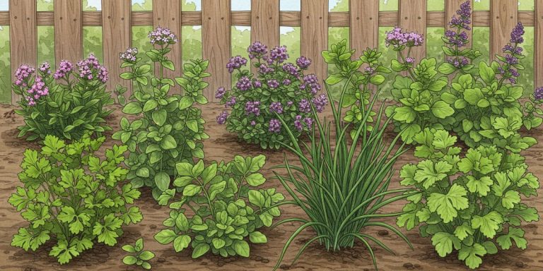 Herbs growing in backyard garden.
